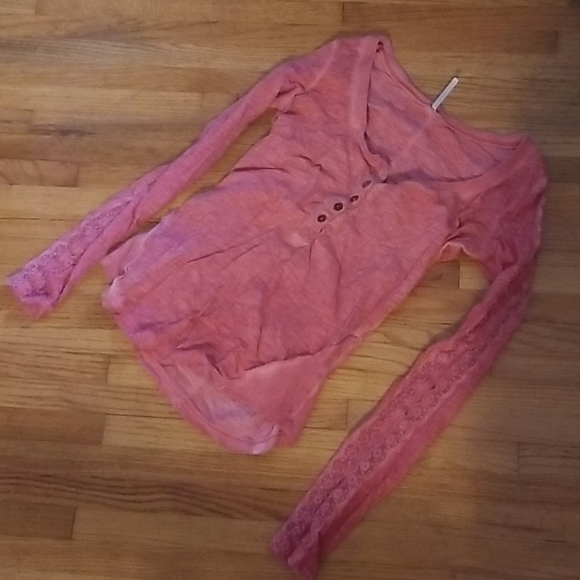 Free People Pink Small Henley Top - Picture 1 of 4